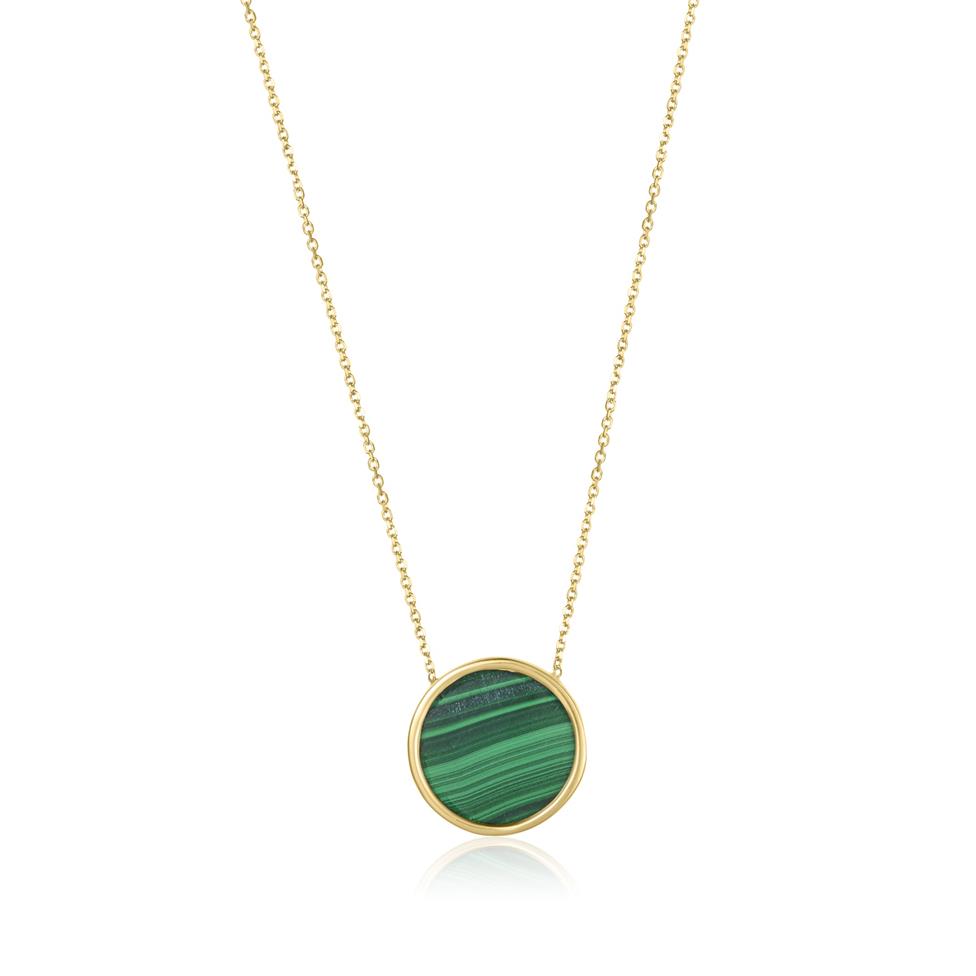Nova 18ct Yellow Gold Round Malachite Necklace Thumbnail Image 0