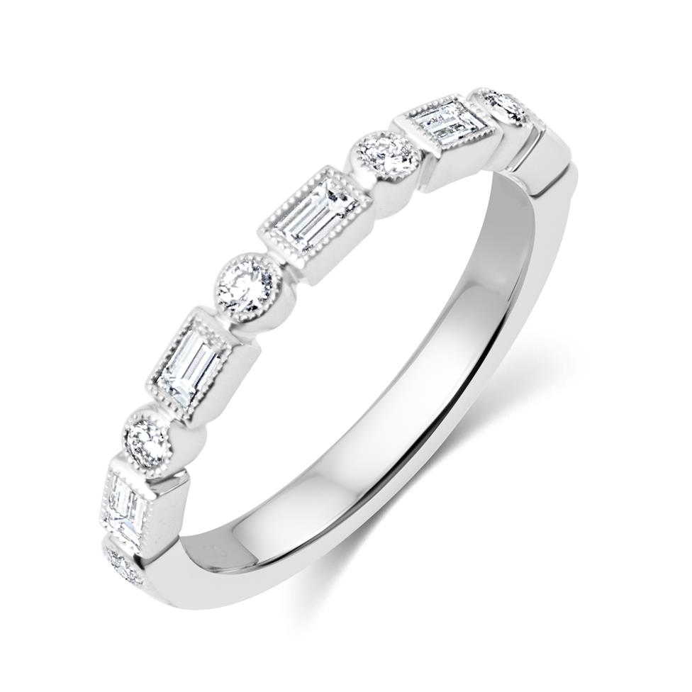 Platinum Vintage Style Baguette and Round  Diamond Half Eternity Ring Thumbnail Image 0