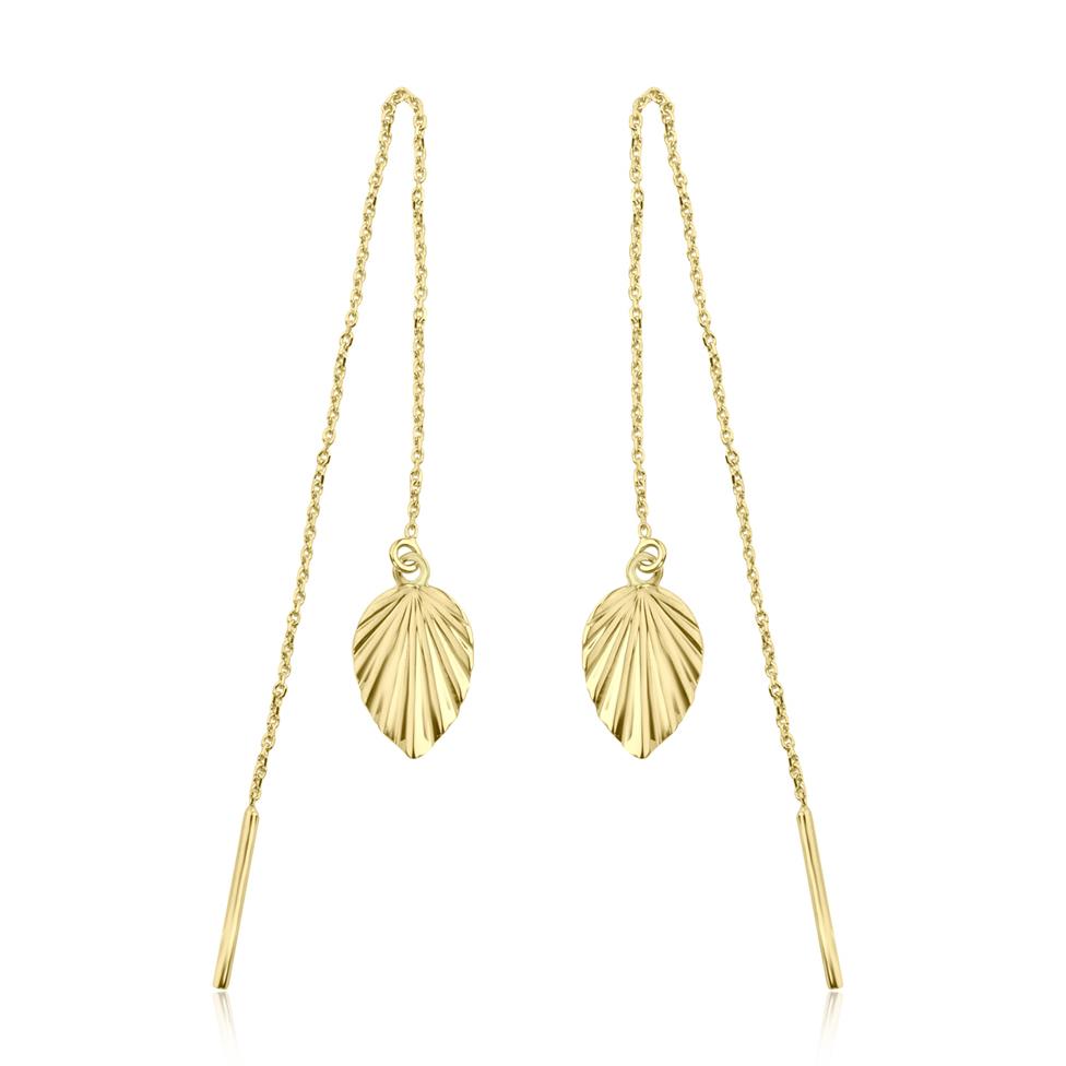 18ct Yellow Gold Leaf Design Drop Earrings Thumbnail Image 0