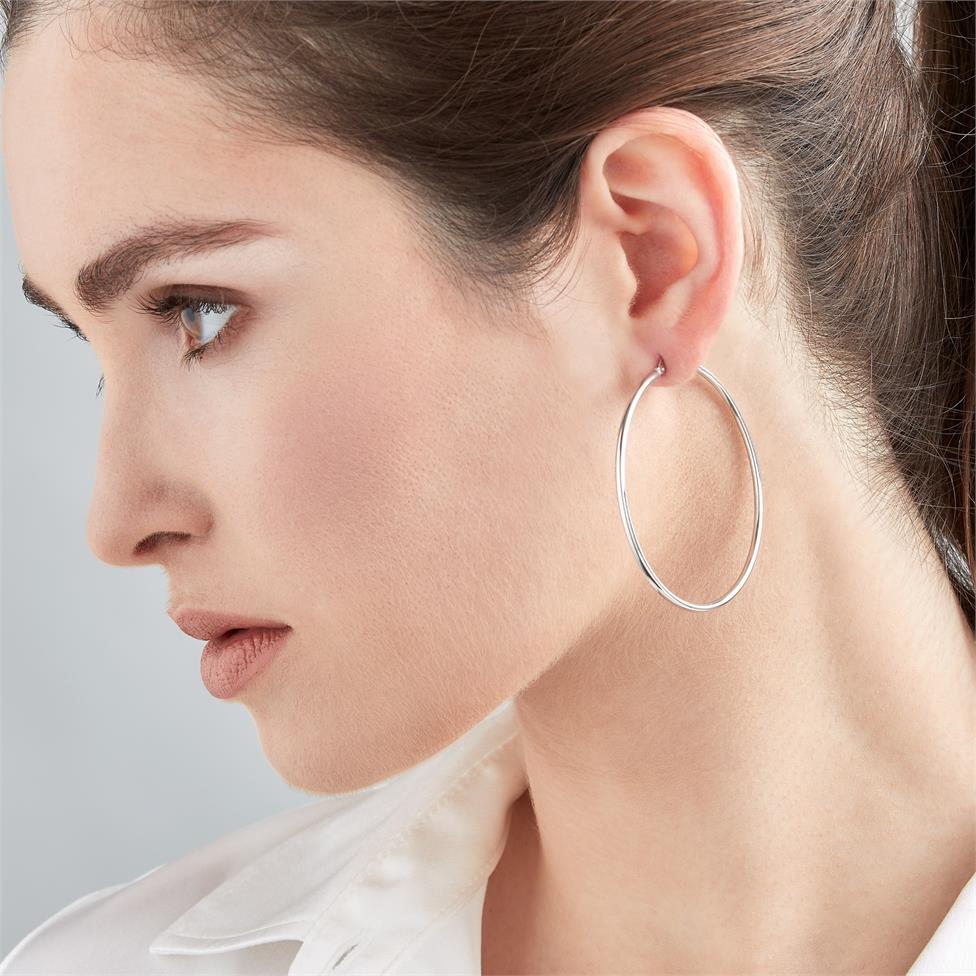 18ct White Gold Hoop Earrings 55mm Thumbnail Image 1
