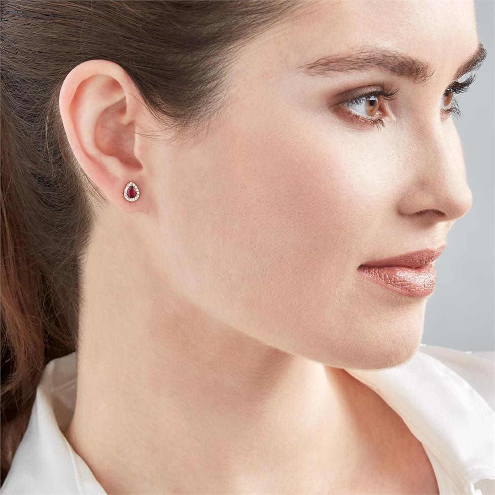 Camellia 18ct Yellow Gold Ruby and Diamond Teardrop Halo Earrings
 Thumbnail Image 1