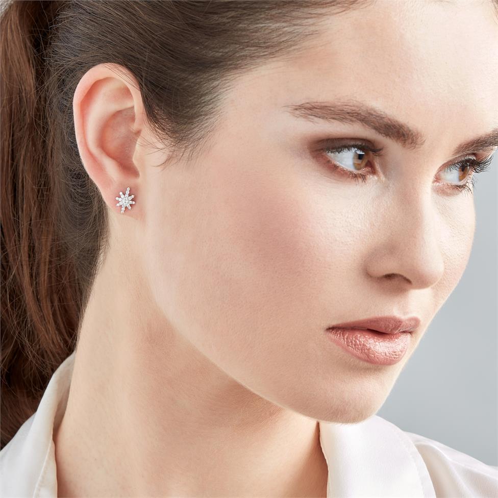 18ct White Gold Star Design Diamond Stud Earrings Thumbnail Image 1