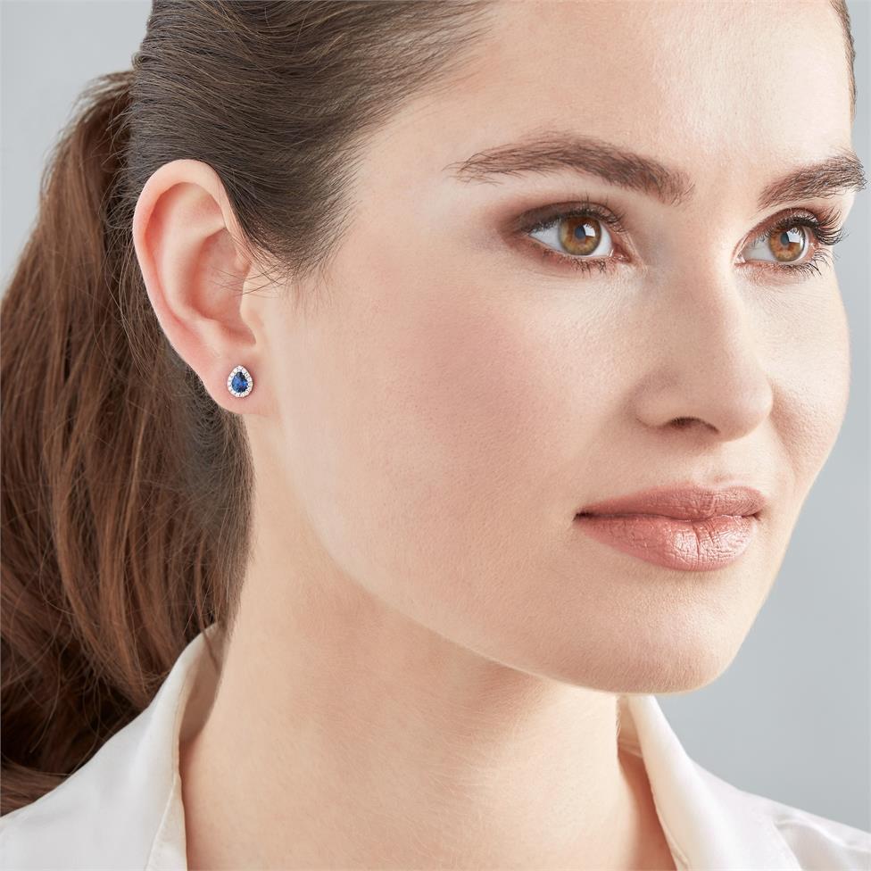 Camellia 18ct White Gold Sapphire and Diamond Teardrop Halo Earrings
 Thumbnail Image 1