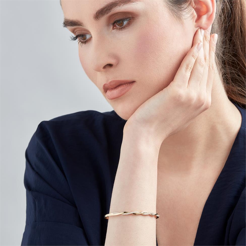 18ct Yellow Gold Plaited Design Diamond Bangle 0.41ct Thumbnail Image 1