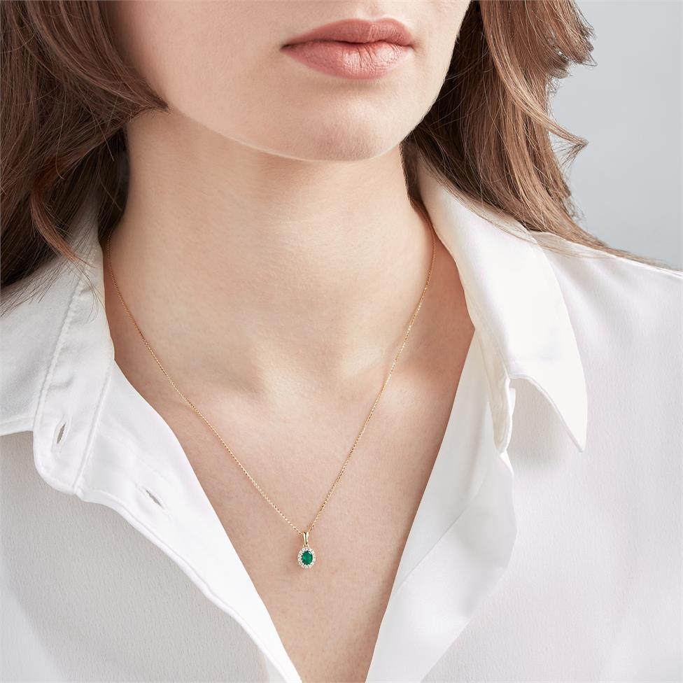 Camellia 18ct Yellow Gold Emerald and Diamond Oval Halo Pendant
 Thumbnail Image 1
