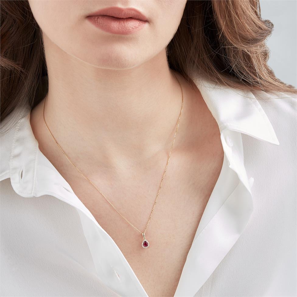 Camellia 18ct Yellow Gold Ruby and Diamond Teardrop Halo Pendant
 Thumbnail Image 1