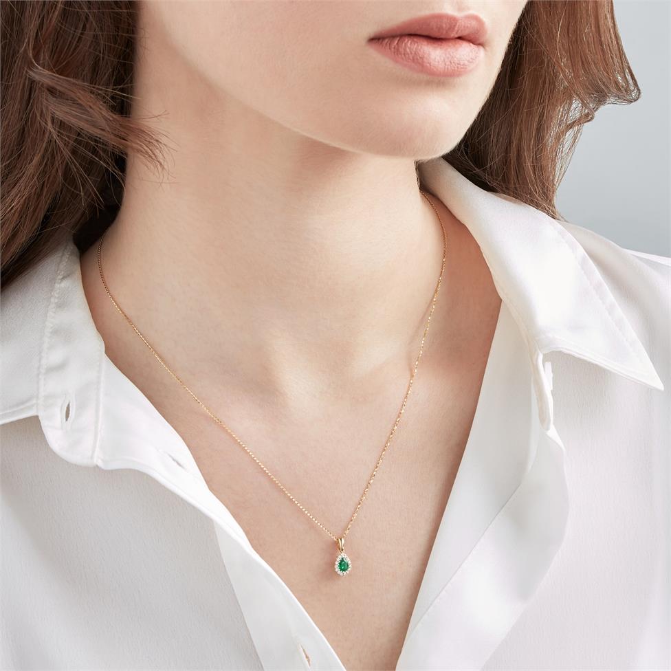 Camellia 18ct Yellow Gold Emerald and Diamond Teardrop Halo Pendant
 Thumbnail Image 1