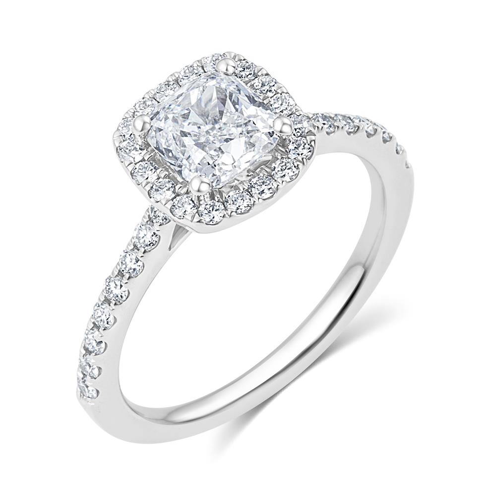 Platinum Cushion Cut Diamond Halo Engagement Ring 1.65ct Thumbnail Image 0