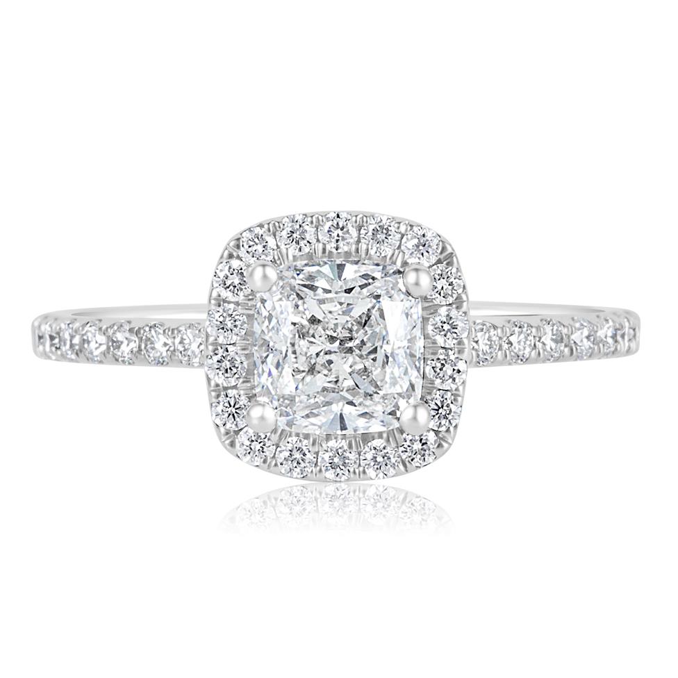 Platinum Cushion Cut Diamond Halo Engagement Ring 1.65ct Thumbnail Image 1