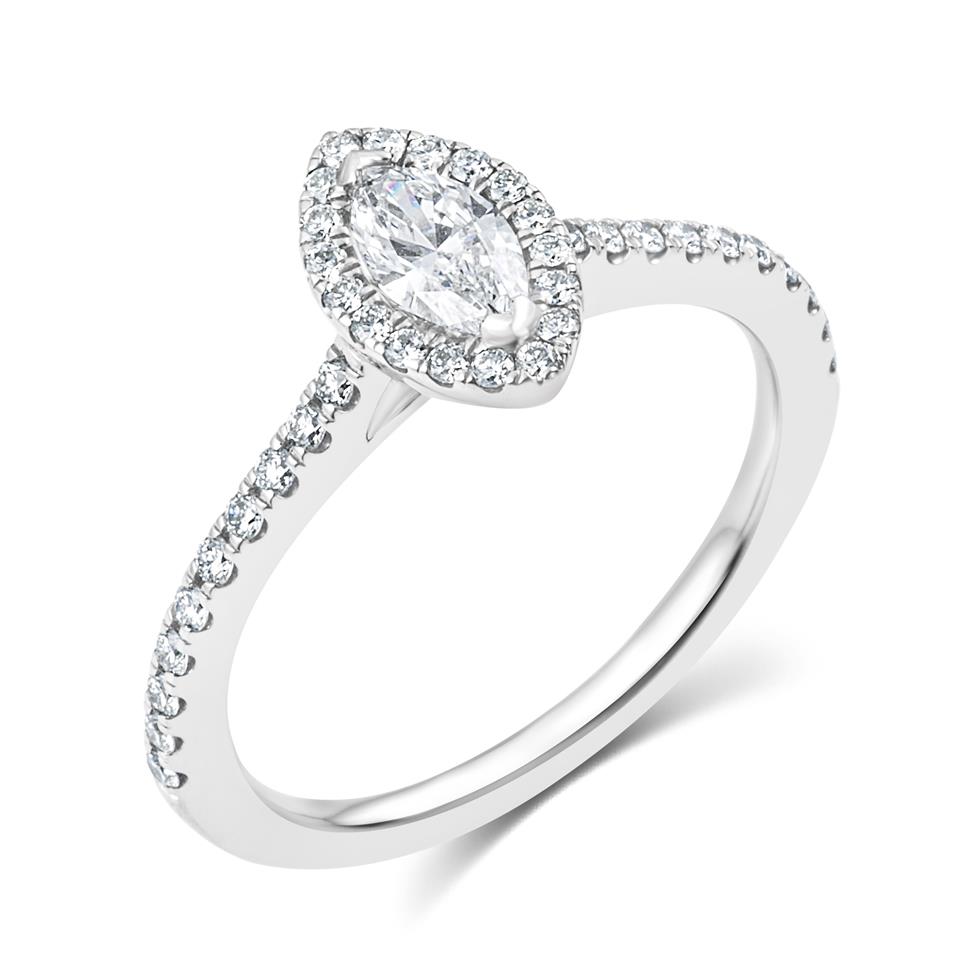 Platinum Marquise Cut Diamond Halo Engagement Ring 0.60ct Thumbnail Image 0