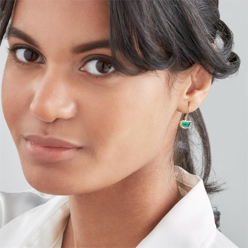 Nova 18ct Yellow Gold Half Moon Malachite Drop Earrings Thumbnail Image 1