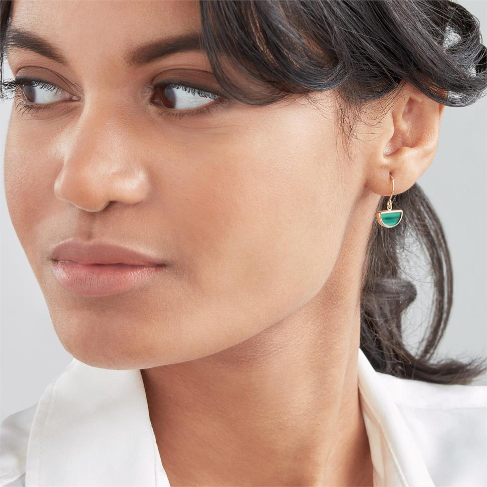 Nova 18ct Yellow Gold Half Moon Malachite Drop Earrings Thumbnail Image 2