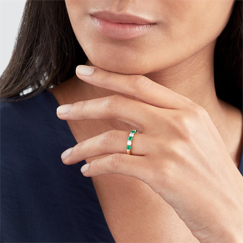 18ct Yellow Gold Emerald and Diamond Half Eternity Ring Thumbnail Image 1