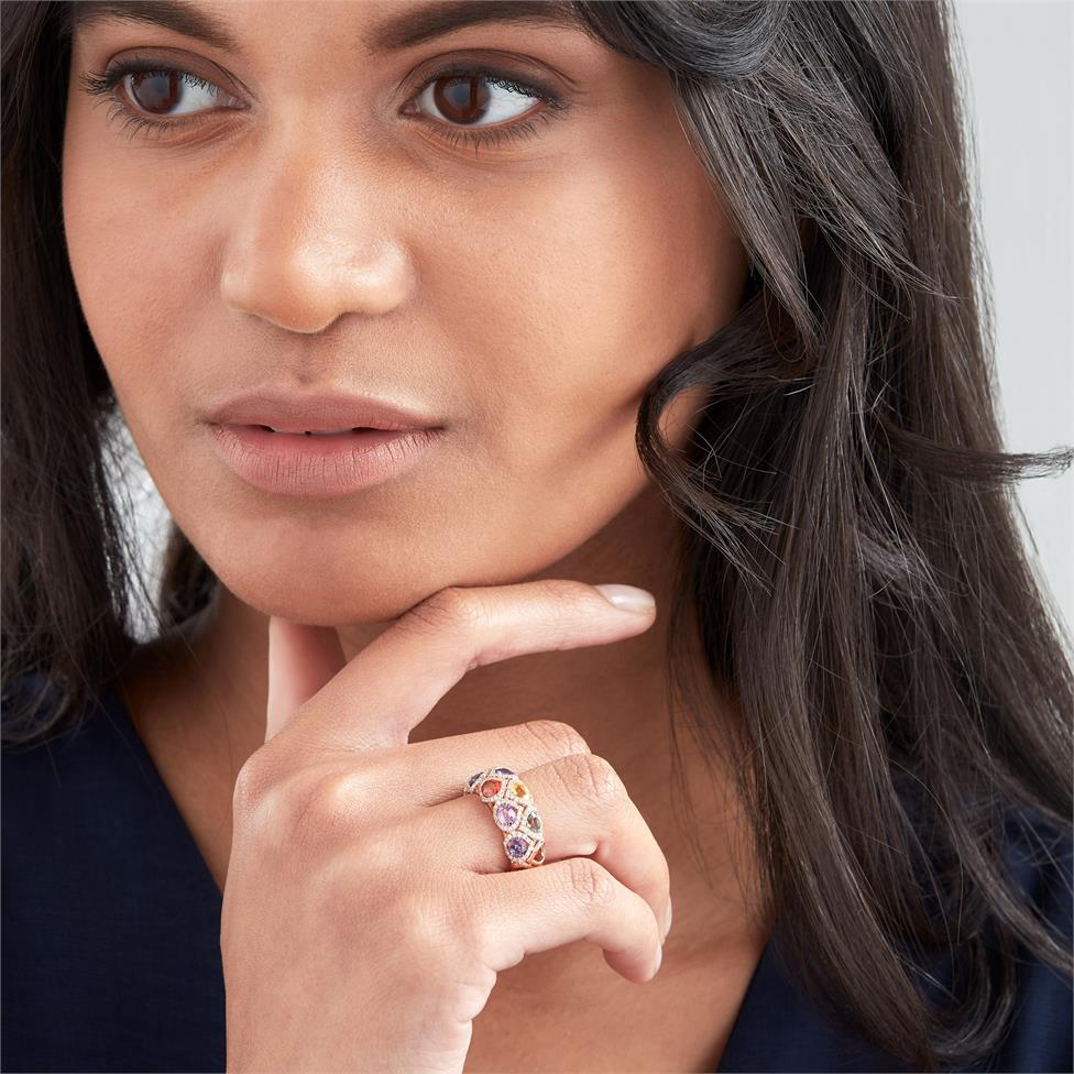 Samba 18ct Rose Gold Dome Design Rainbow Sapphire and Diamond Dress Ring Thumbnail Image 1