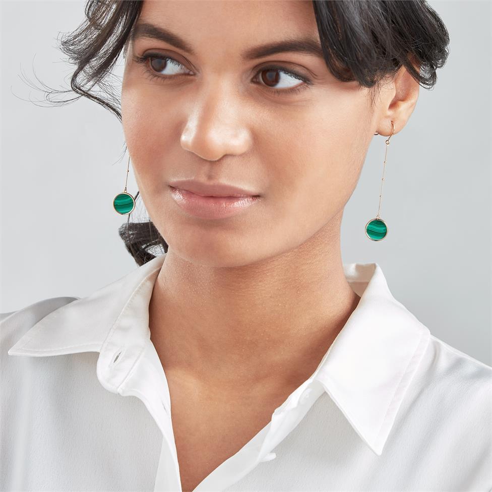 Nova 18ct Yellow Gold Round Malachite Drop Earrings Thumbnail Image 1