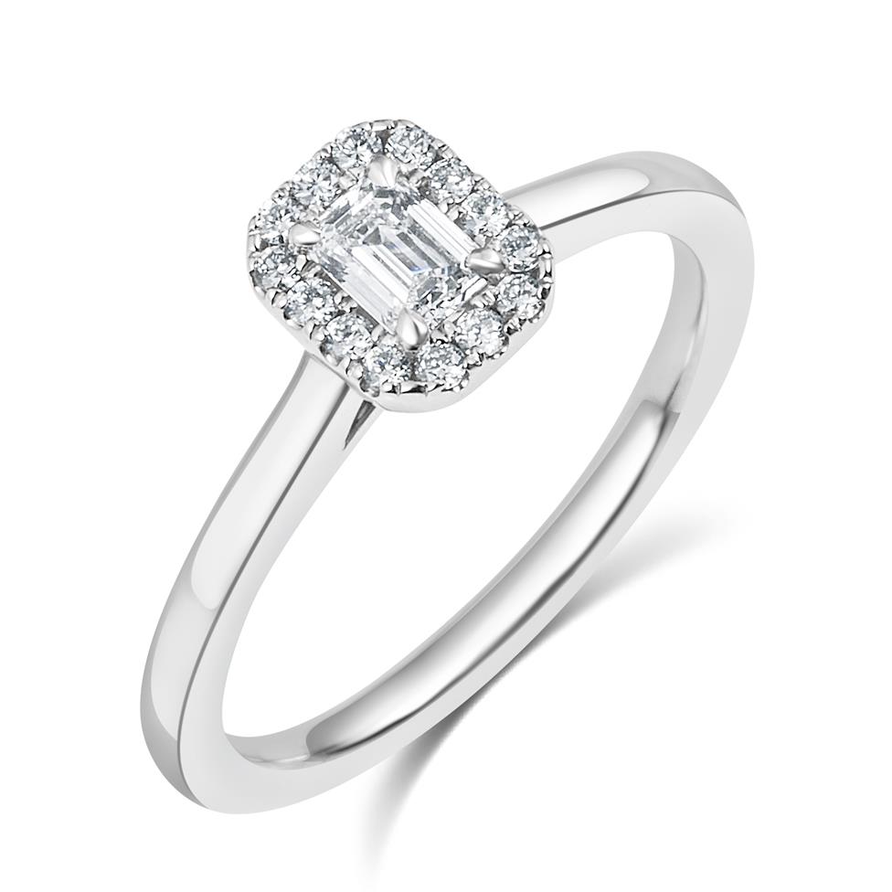 Platinum Emerald Cut Diamond Halo Engagement Ring 0.38ct Thumbnail Image 0