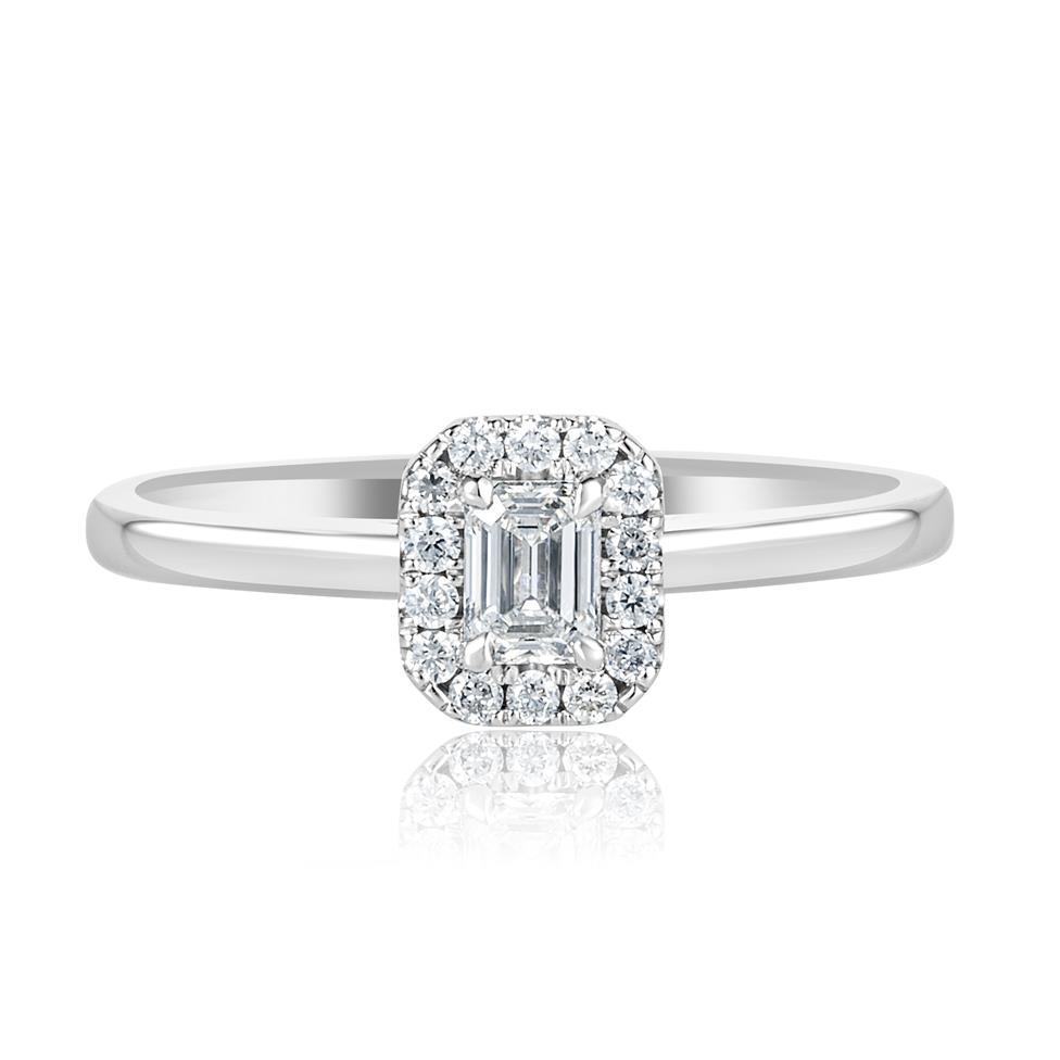 Platinum Emerald Cut Diamond Halo Engagement Ring 0.38ct Thumbnail Image 1