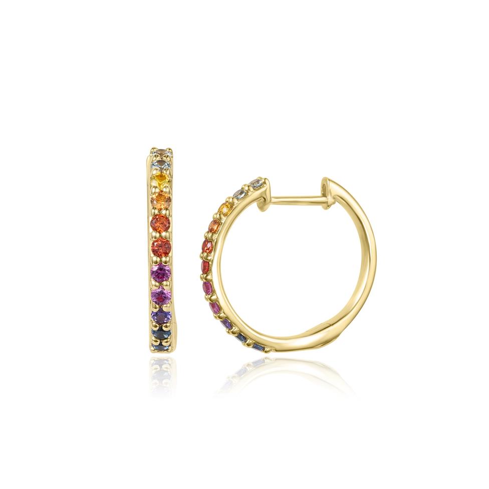 Samba 18ct Yellow Gold Rainbow Sapphire Hoop Earrings Thumbnail Image 0