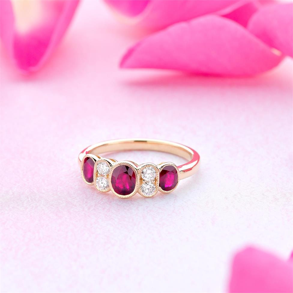 18ct Yellow Gold Milgrain Detail Ruby and Diamond Dress Ring Thumbnail Image 2