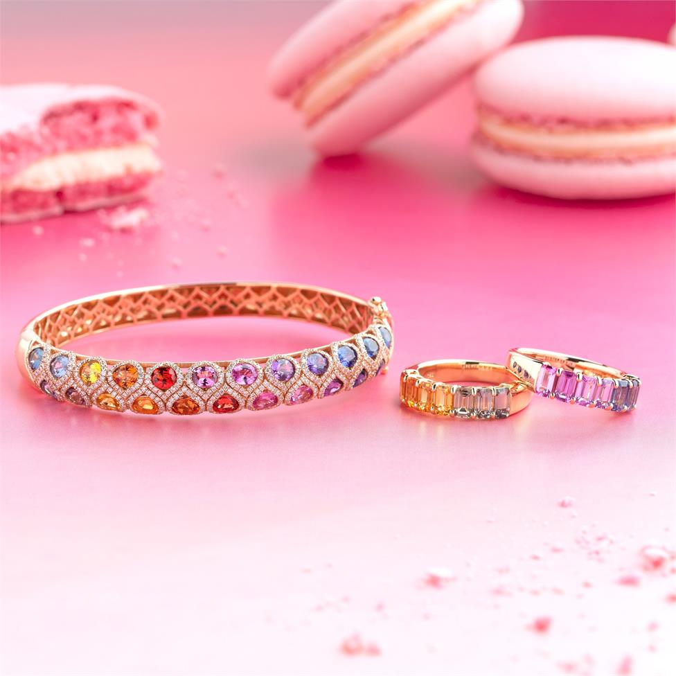 Samba 18ct Rose Gold Rainbow Sapphire and Diamond Bangle Thumbnail Image 1