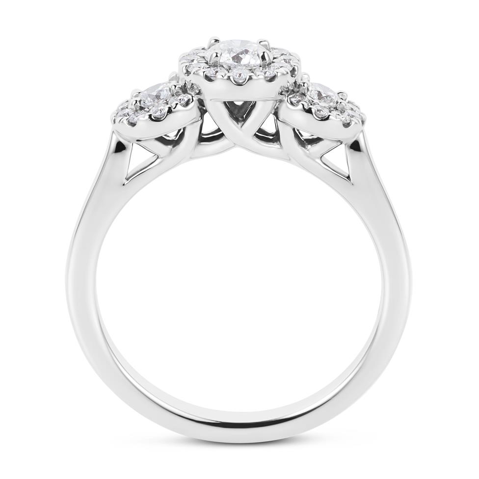 Platinum Graduated Diamond Halo Three Stone Ring Thumbnail Image 3