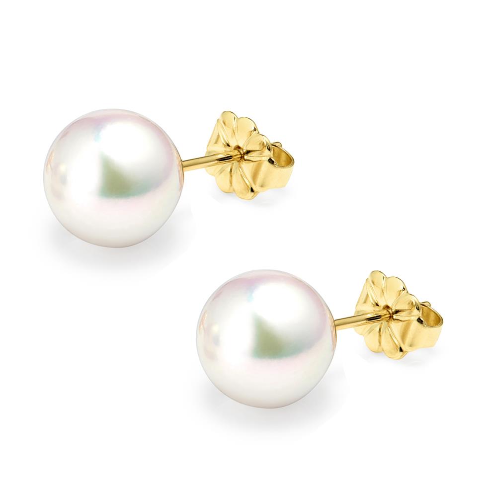 18ct Yellow Gold Akoya AAA Grade Pearl Stud Earrings 8.5mm Thumbnail Image 0