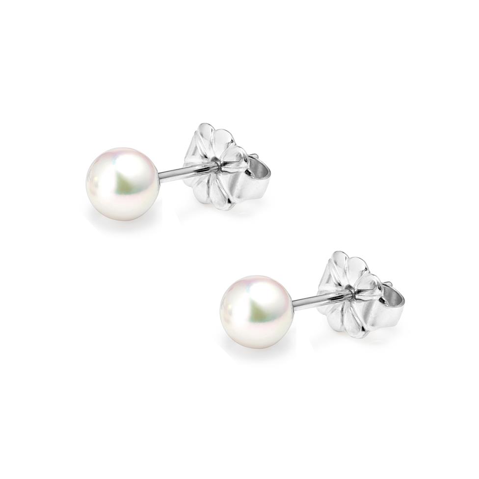 18ct White Gold Akoya AAA Grade Pearl Stud Earrings 5.0mm Thumbnail Image 0