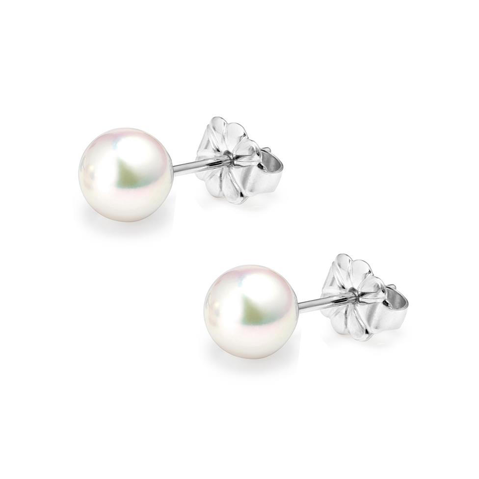 18ct White Gold Akoya AAA Grade Pearl Stud Earrings 6.0mm Thumbnail Image 0