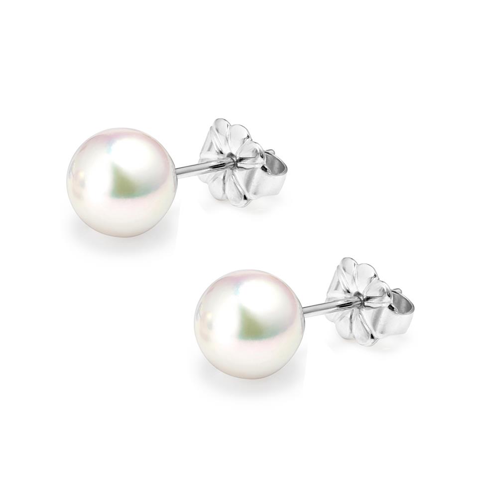 18ct White Gold Akoya AAA Grade Pearl Stud Earrings 7.0mm Thumbnail Image 0