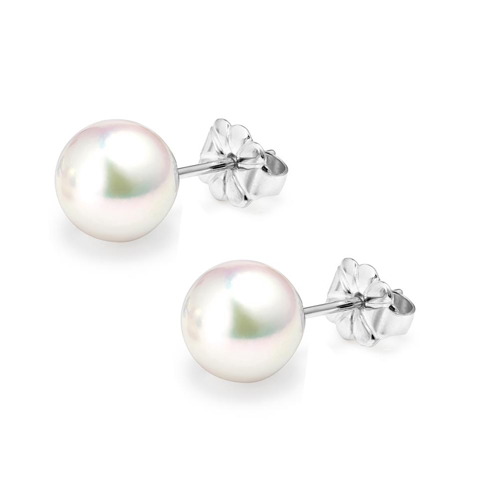 18ct White Gold Akoya AAA Grade Pearl Stud Earrings 8.0mm Thumbnail Image 0