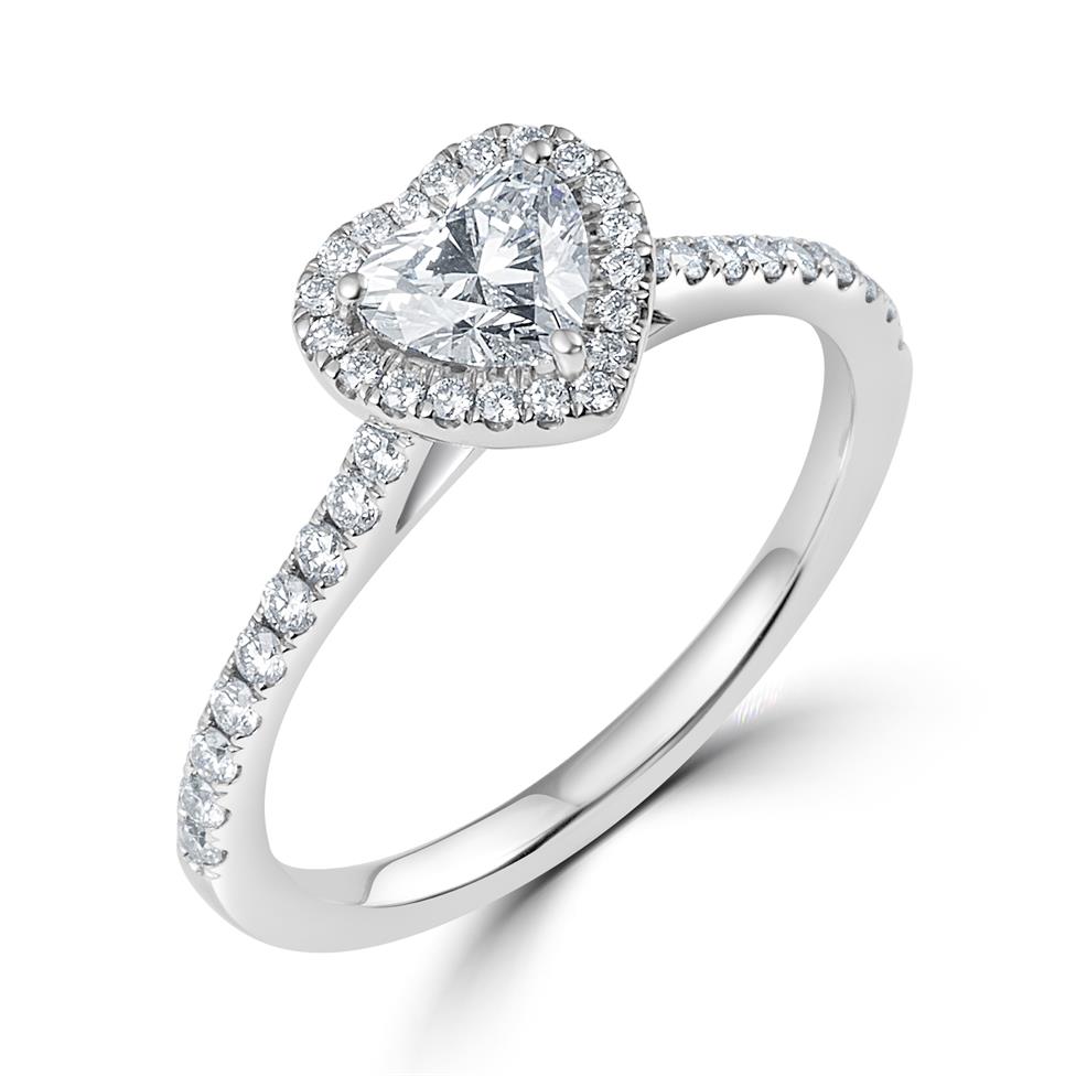 Platinum Heart Shape Diamond Halo Engagement Ring 0.85ct Thumbnail Image 0