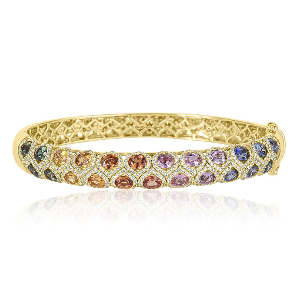 Samba 18ct Yellow Gold Rainbow Sapphire and Diamond Bangle Thumbnail Image 0