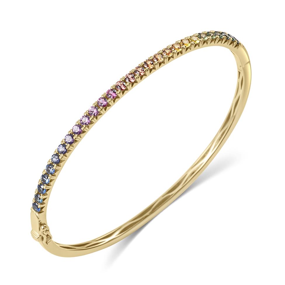 Samba 18ct Yellow Gold Rainbow Sapphire Bangle Thumbnail Image 2