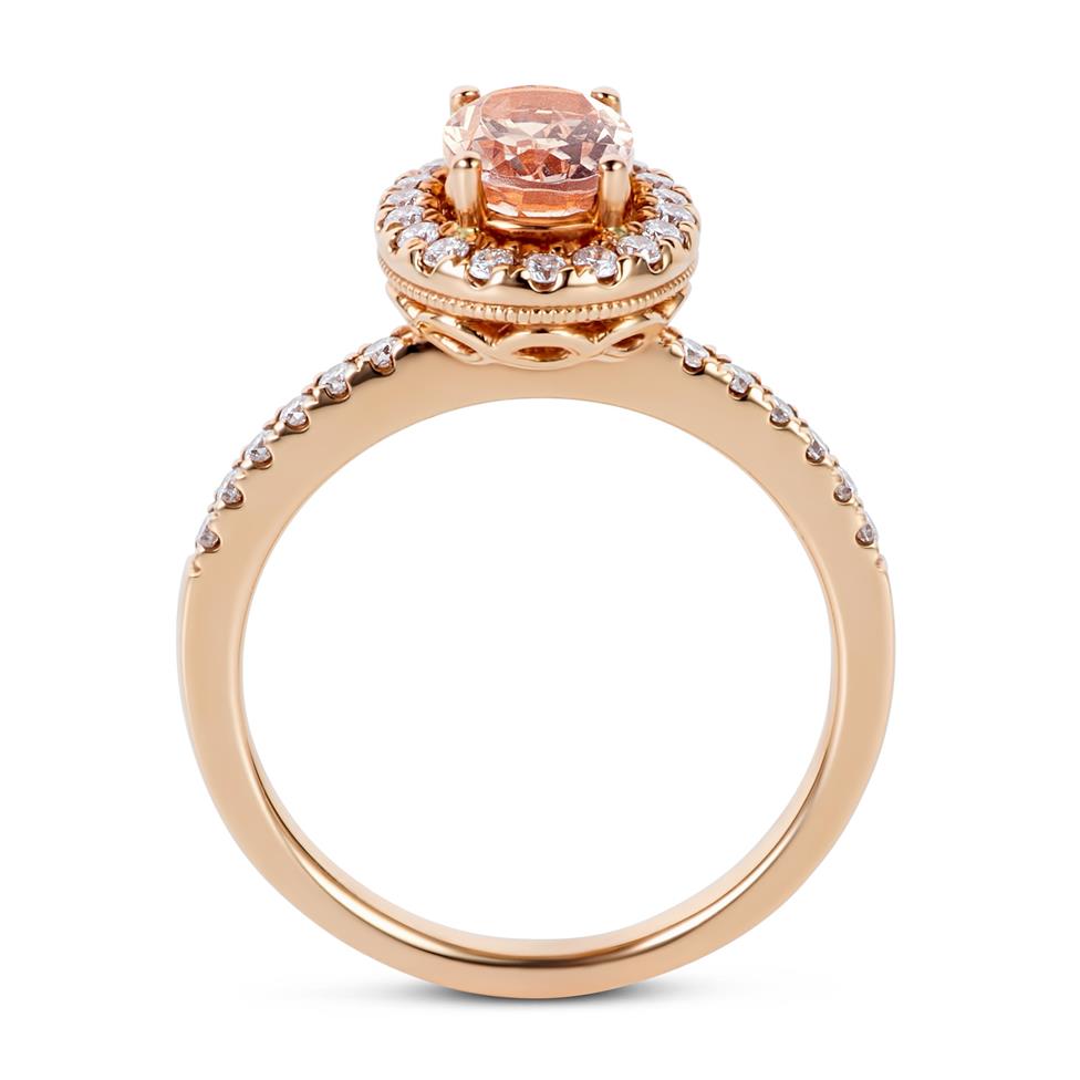 18ct Rose Gold Oval Morganite and Diamond Halo Dress Ring  Thumbnail Image 2