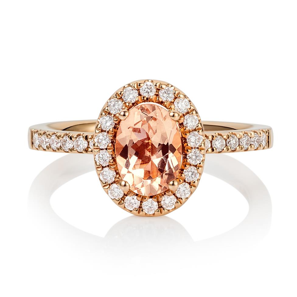 18ct Rose Gold Oval Morganite and Diamond Halo Dress Ring  Thumbnail Image 1
