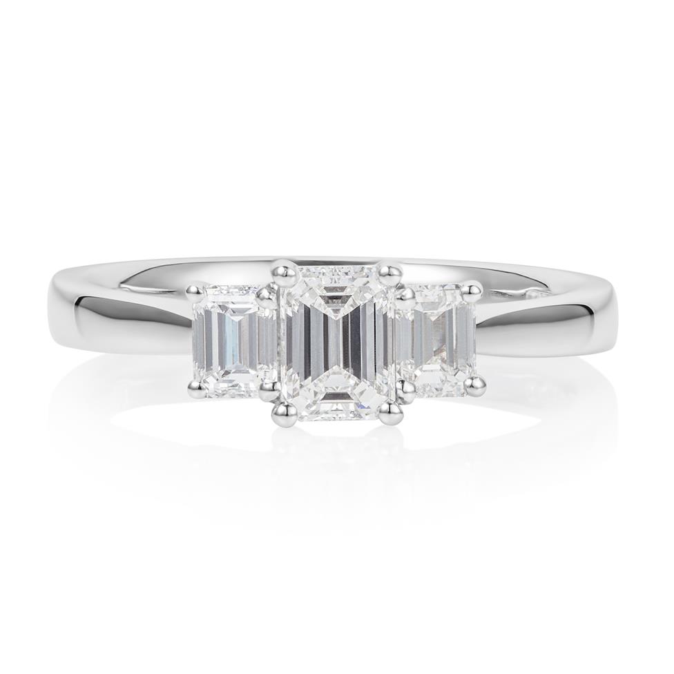 Platinum Emerald Cut Diamond Three Stone Engagement Ring 0.95ct Thumbnail Image 2