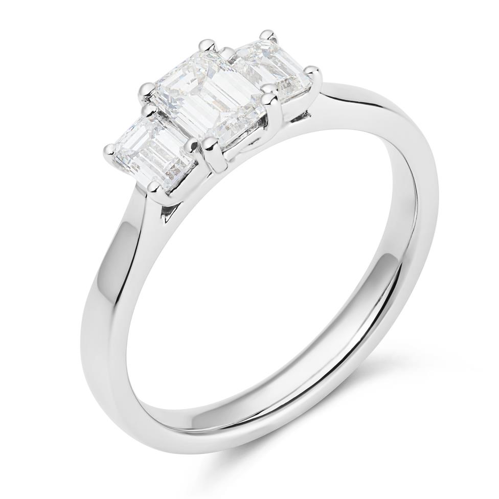 Platinum Emerald Cut Diamond Three Stone Engagement Ring 0.95ct Thumbnail Image 0