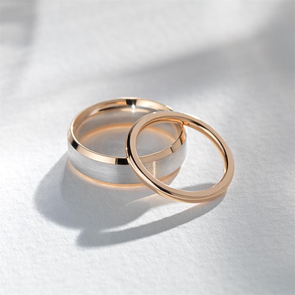 Platinum and 18ct Rose Gold Bevel Detail Wedding Ring Thumbnail Image 2