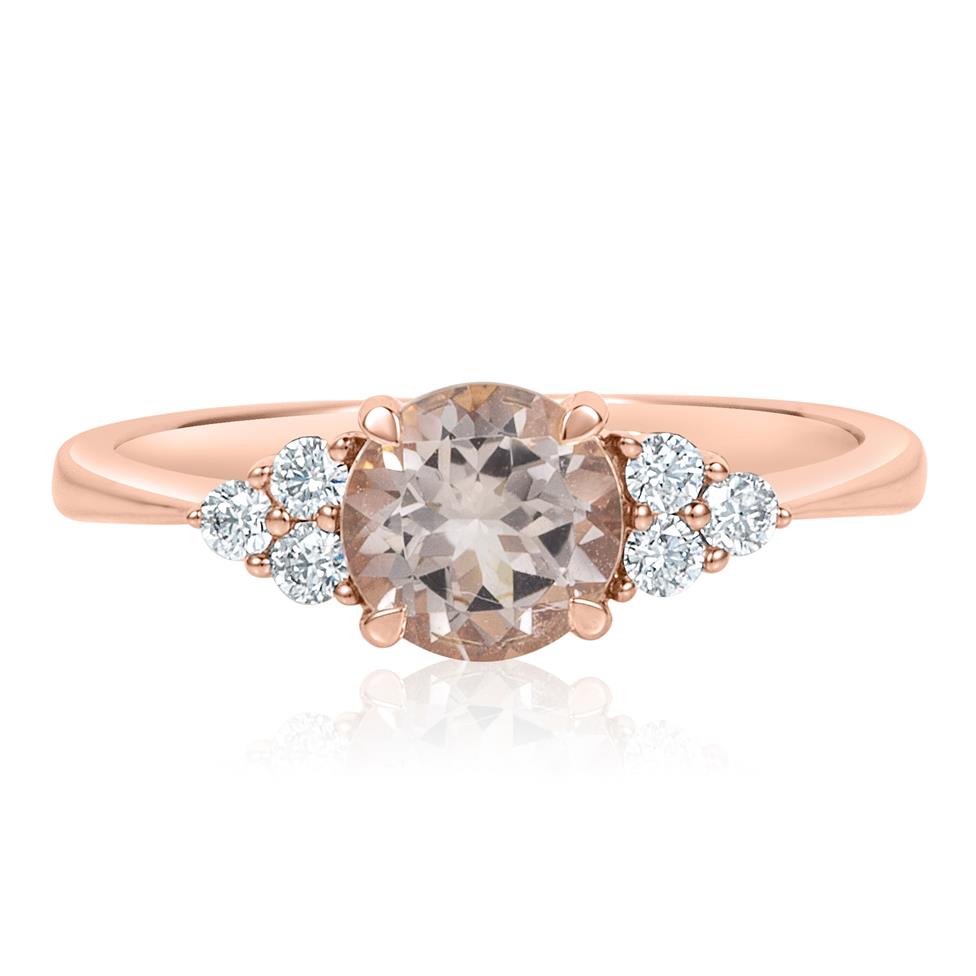 18ct Rose Gold Round Morganite and Diamond Dress Ring Thumbnail Image 3