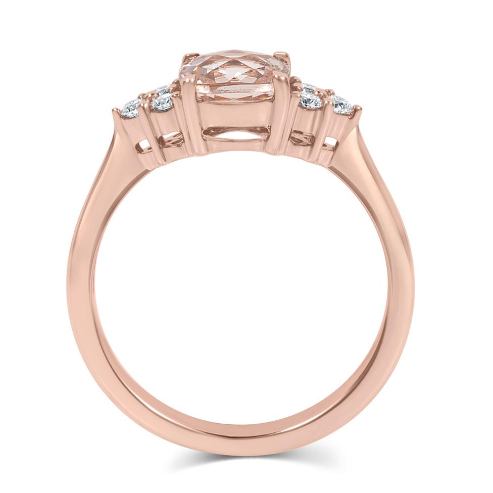 18ct Rose Gold Cushion Cut Morganite and Diamond Dress Ring Thumbnail Image 3