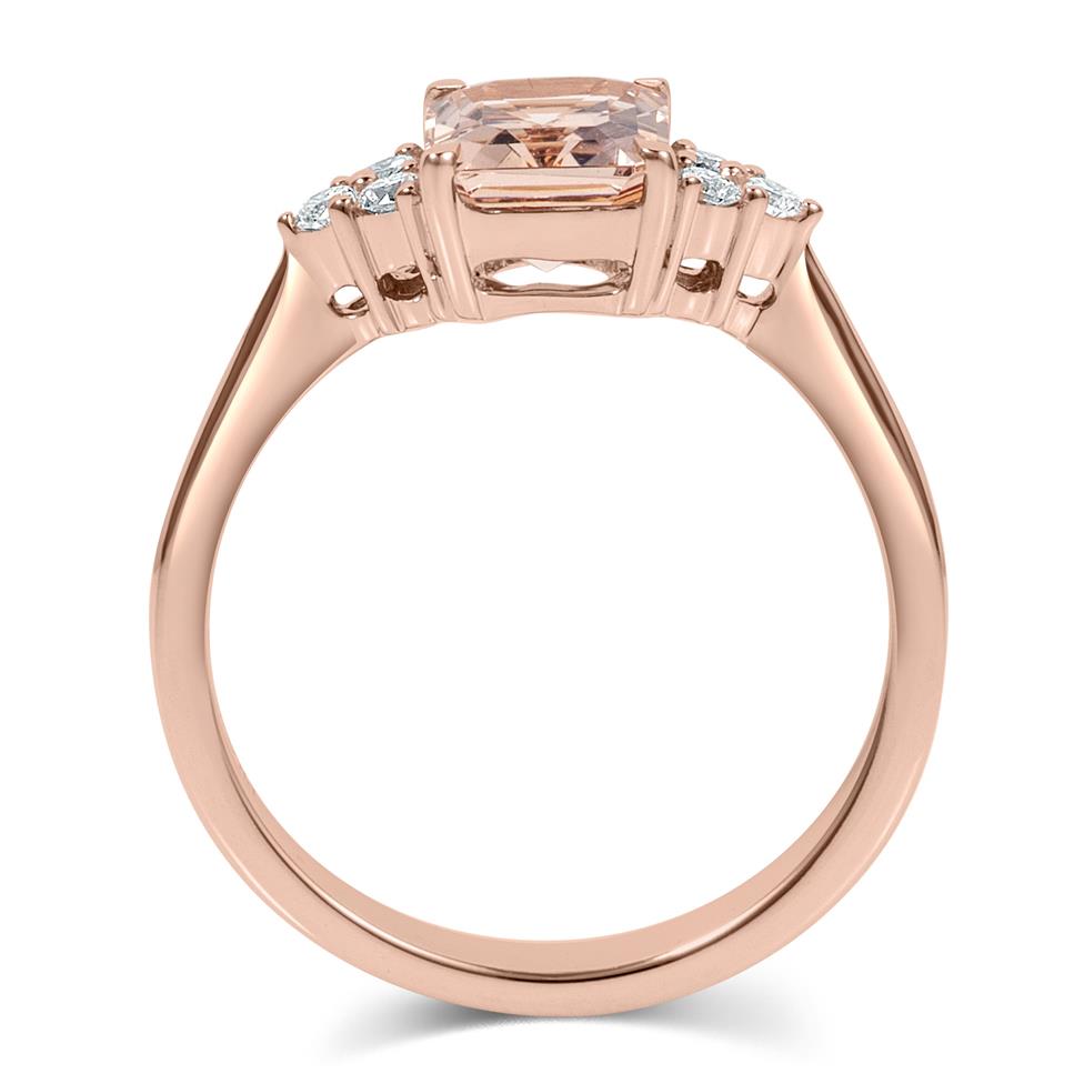 18ct Rose Gold Emerald Cut Morganite and Diamond Dress Ring Thumbnail Image 3