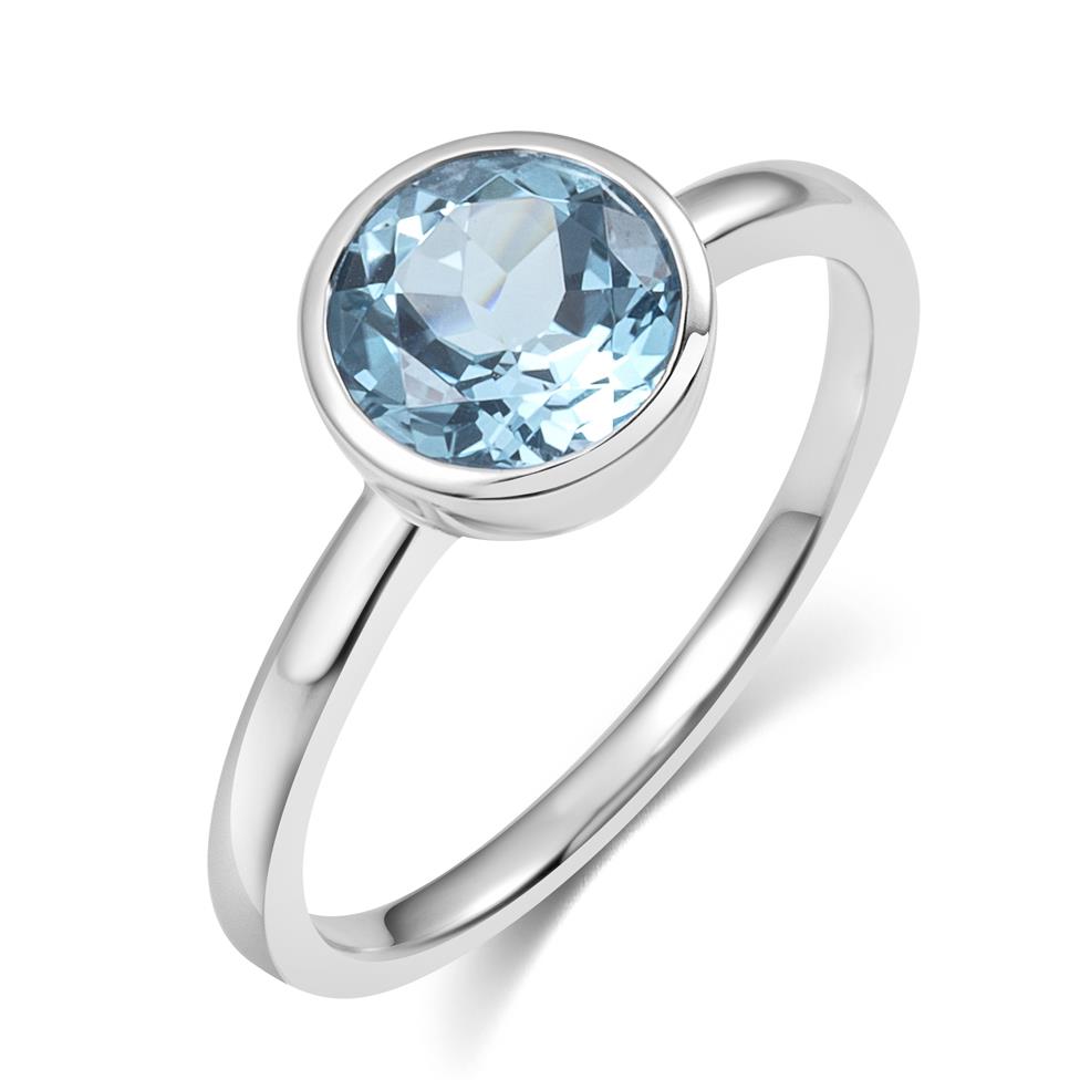 18ct White Gold Blue Topaz Rubover Dress Ring Thumbnail Image 0
