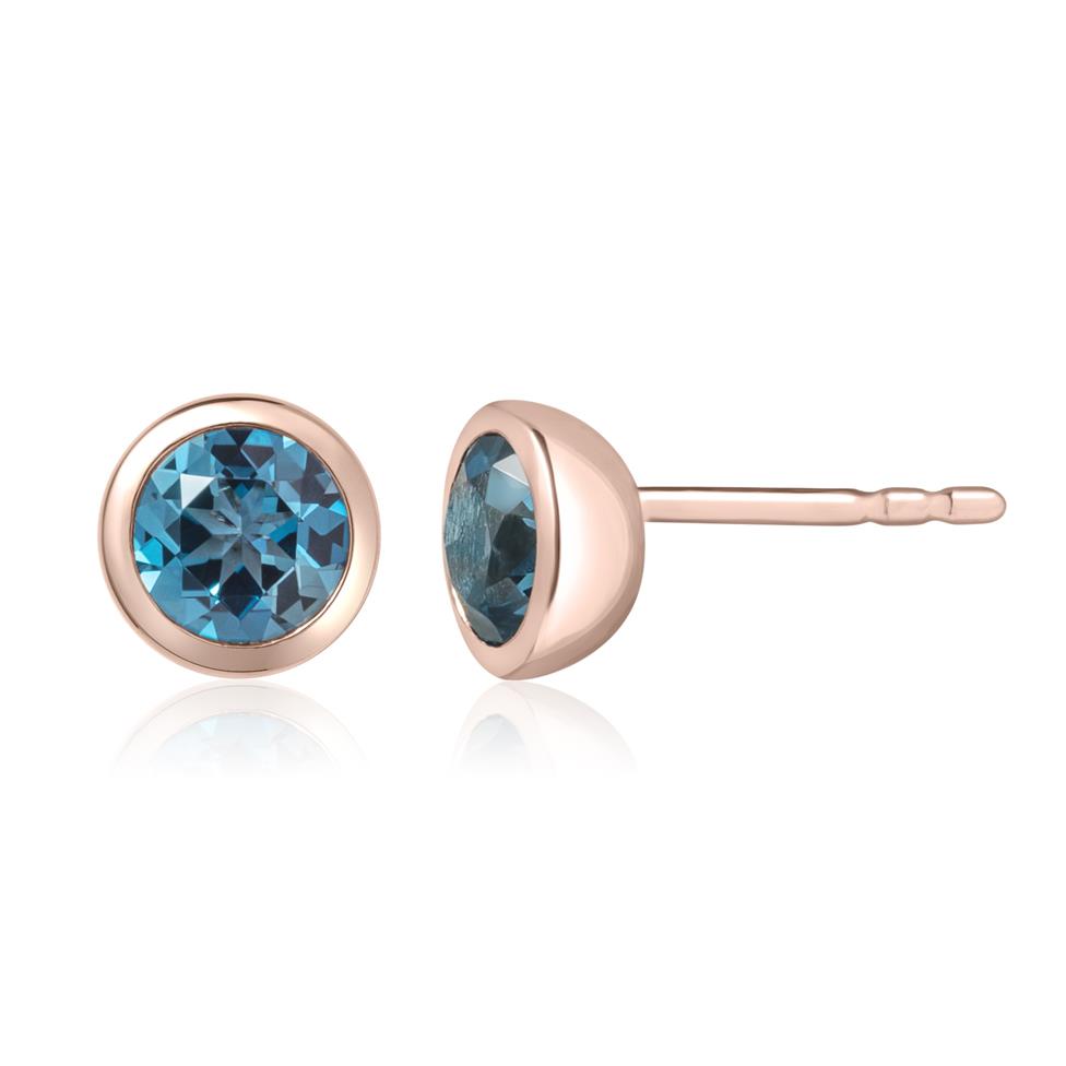 18ct Rose Gold London Blue Topaz Rubover Stud Earrings Thumbnail Image 0