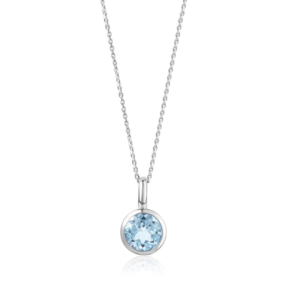 18ct White Gold Blue Topaz Rubover Pendant Thumbnail Image 0
