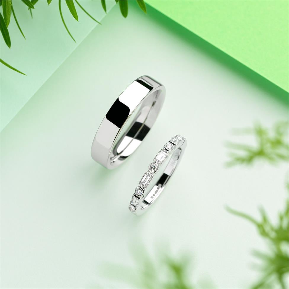 Platinum Vintage Style Baguette and Round  Diamond Half Eternity Ring Thumbnail Image 1