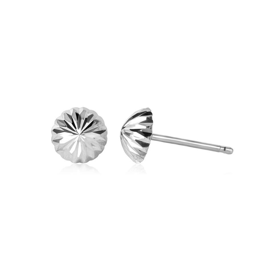 18ct White Gold Diamond-Cut Dome Stud Earrings 6mm Thumbnail Image 0