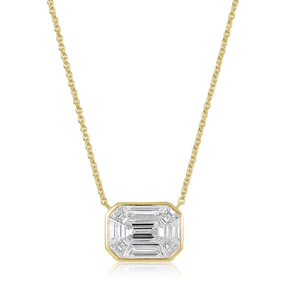 18ct Yellow Gold Emerald Shape Illusion Detail Diamond Necklace 1.00ct Thumbnail Image 0