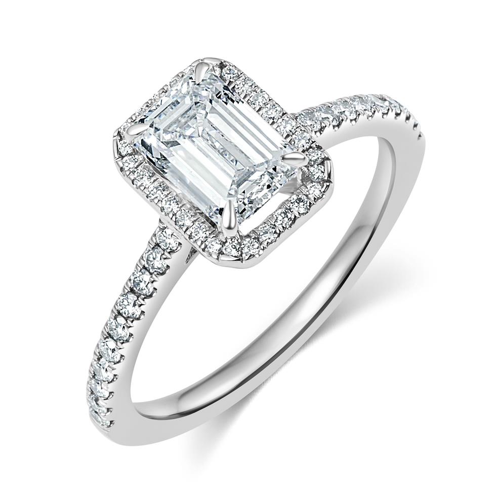 Platinum Emerald Cut Diamond Halo Engagement Ring 1.22ct Thumbnail Image 0