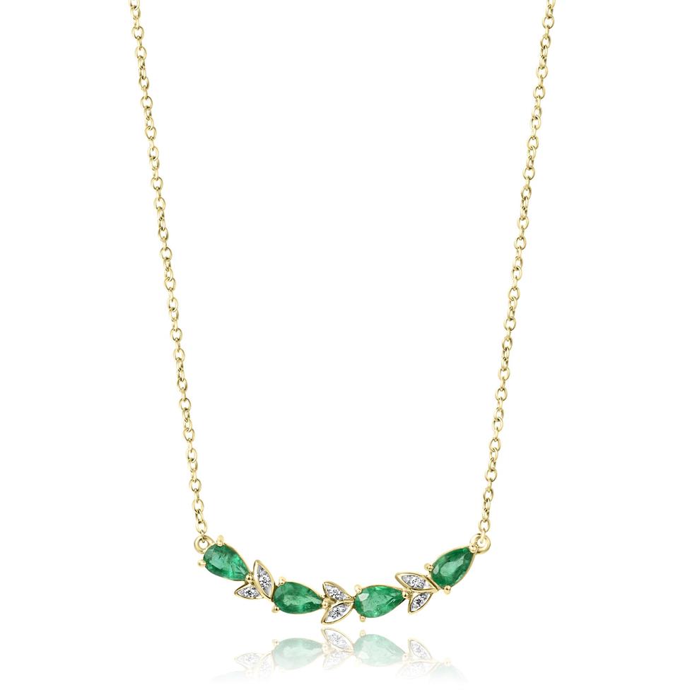 18ct Yellow Gold Emerald and Diamond Necklace Thumbnail Image 0