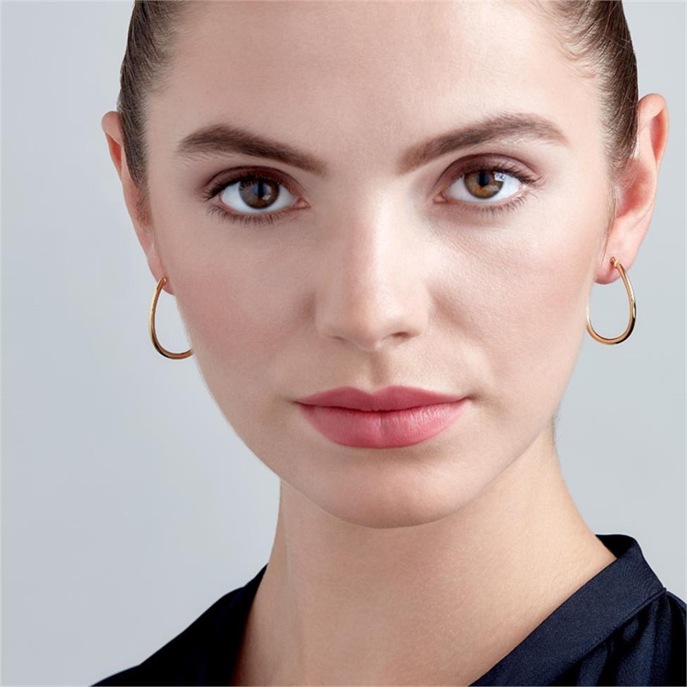 18ct Yellow Gold Asymmetric Hoop Earrings 30mm Thumbnail Image 2